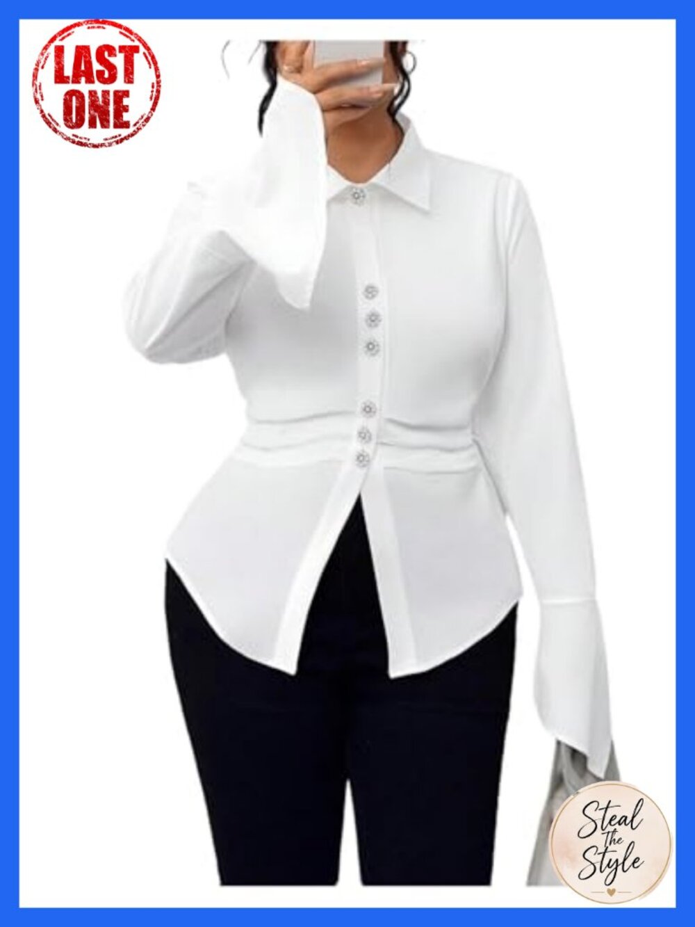 Plus Size Long Sleeve Button Up Blouse Dressy Work Shirt